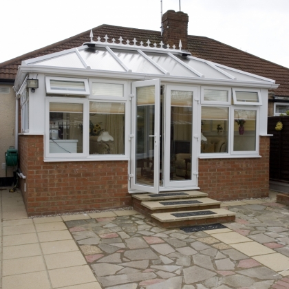 Glazed uPVC extension with one door open