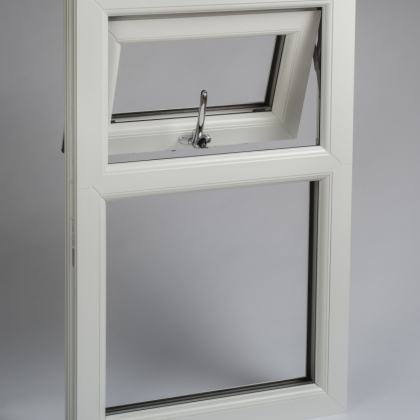 Inside view of Standalone open uPVC Casement window with metal handle