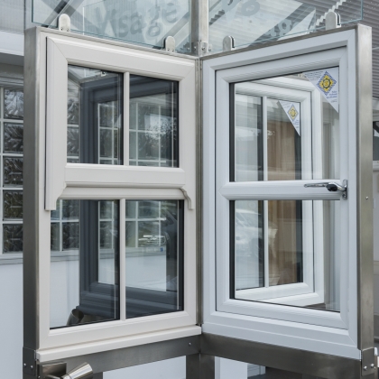 Inside and outside view of Heritage style uPVC window